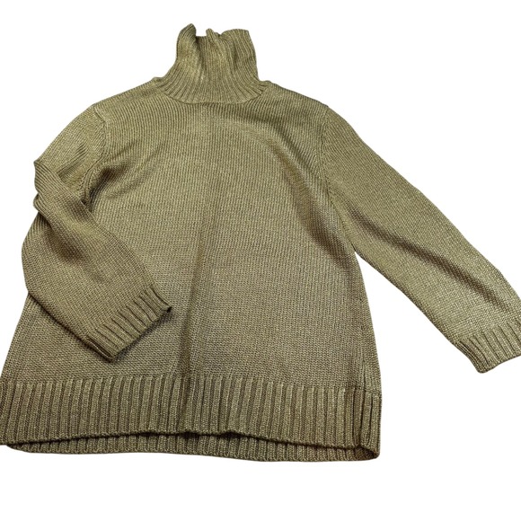 Lauren Ralph Lauren Sweater – XL Gold Metallic Knit Turtleneck – Deadstock - Picture 1 of 4
